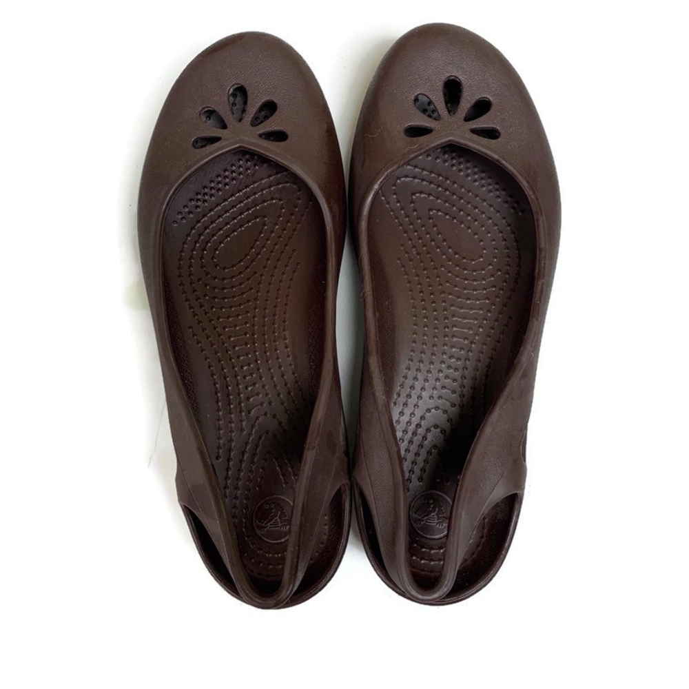 EUC Crocs Kadee Flat Brown Sling Back Flat Slip-on Size 7